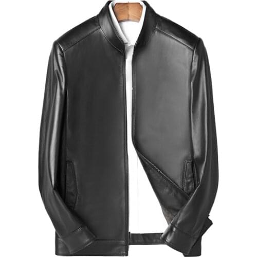 Mens Clothing Genuine Sheepskin Leather Jackets Fashion Black Coat Spring Classic Black Casual S8642