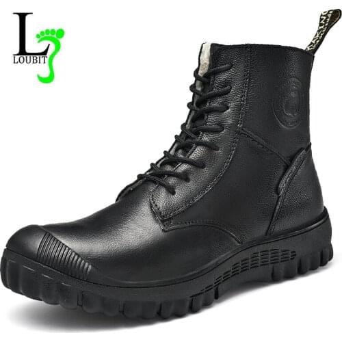 Mens Boots Cow Leather Plush Men Work Shoes Warm Outdoor Sneakers Waterproof Motorcycle Boots With Fur Winter Footwear Male Bota