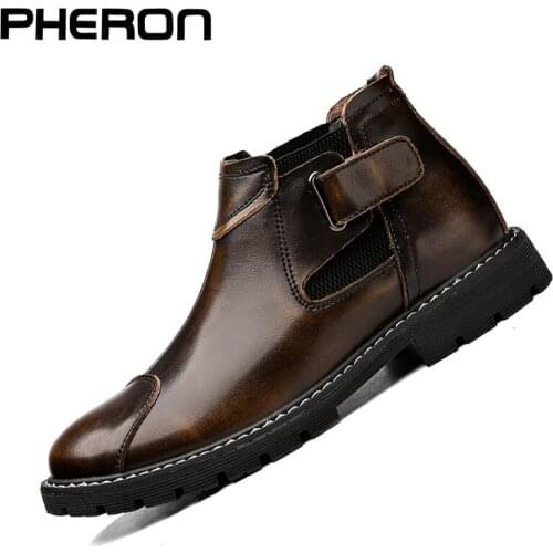 2020 Genuine Leather Winter Boots British Male Vintage Punk Warm Outdoor Casual Shoes Men Skateboarding Shoes Desert Boots Men