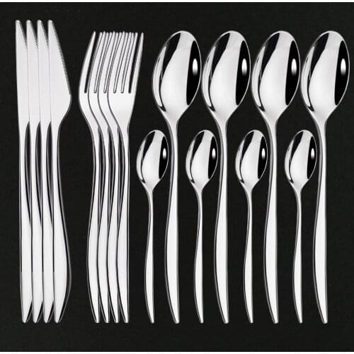 Silver 304 Stainless Steel Knife Fork Coffee Spoon Tableware Set Dinnerware Set Mirror Flatware Set Dishwasher Safe Cutlery Set