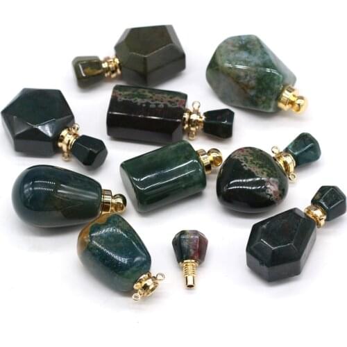 Natural Semi-precious Stone India Agate Perfume Bottle Pendant for Essential Oil Vial Jewelry Making Necklace Accessories