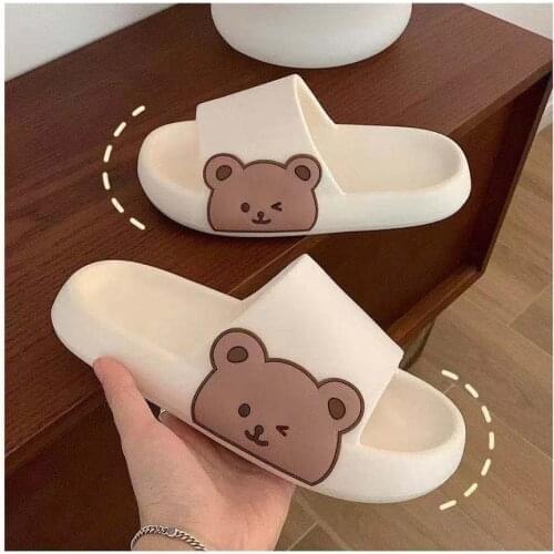 New indoor cute bear head slippers summer wear ins wild one non-slip mute couple home cartoon thick-soled slippers women
