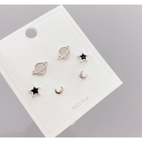 New Trendy Cubic Zircon Cute Star And Moon Small stud Earrings Sets Gold Sliver Korean Cute Earrings For Women Jewelry Gift