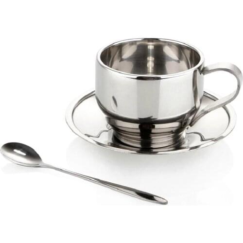 New Stainless Steel Coffee Cups Set / Coffee Set / Tea Cups Set / Tea Set, Coffee Cups with Saucer, double-deck