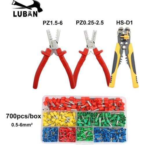 PZ Crimping Tool Crimping Pliers For Terminals clamps Pliers Electrical Tubular Terminals Box 0.5-6mm2 Wire Stripper Tool Set