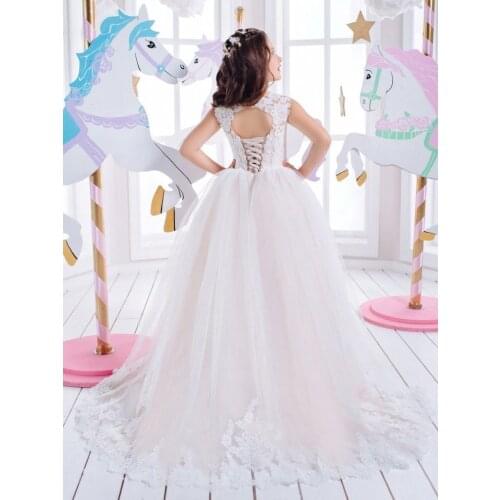 Formal Kids Flower Girl Dresses Ivory Elegant First Communion for Little Girl O-Neck Cheap Princess Dress Vestidos Para Ninas