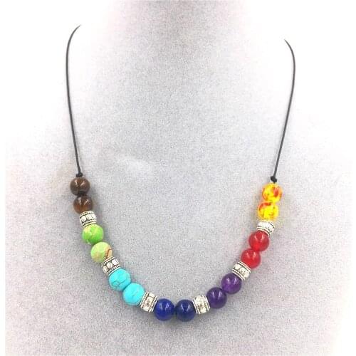 Hot natural volcano lava stone energy colorful 7 chakras necklace 100pcs/lot