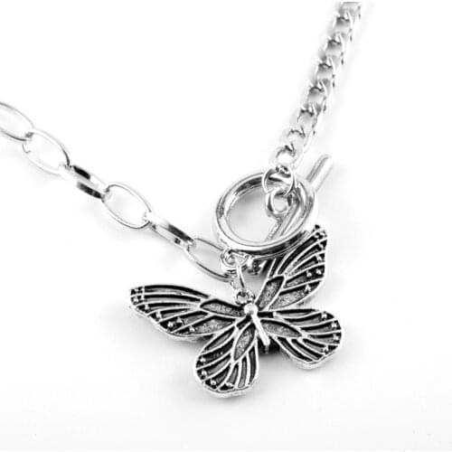 Trendy Butterfly Pendant Necklaces Metal Link Chain Vintage Necklaces For Women Aesthetic Accessories For Women Women Jewelry