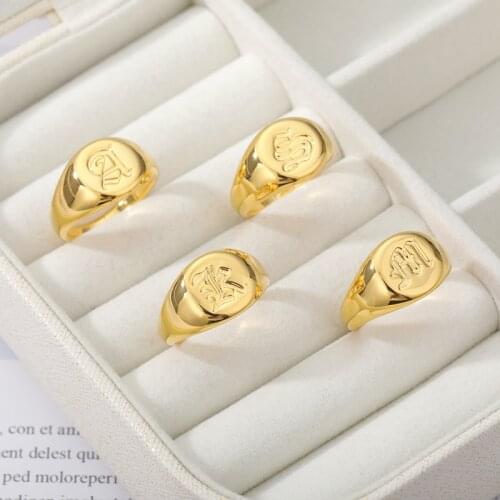 Stainless Steel Initials Signet Ring A-Z Old English Letters Nameplate Rings Gold Punk Lady Jewelry Gift For Men