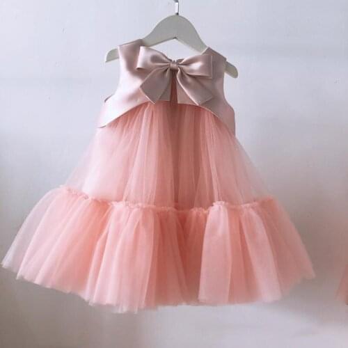 Girls Wedding Dress 2021 New Children Pink White Embroidery Flower Birthday Party Dresses Bowknot Ball Gown Vestidos