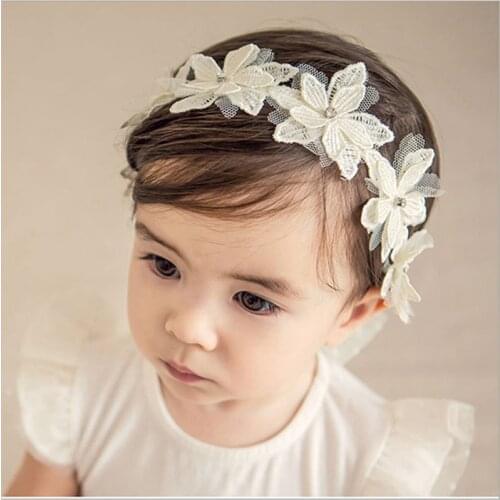 Newborn Infant Baby Girls Flower Hair Ribbons Princess Headband White Floral Wedding Party Headwear