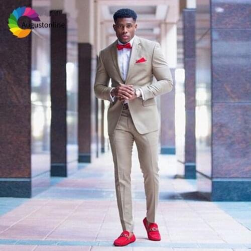 Slim Fit Beige Men Suits Wedding Groom Tuxedos Bridegroom Sets 2 Pieces (Jacket+Pants) Best Man Prom Wear Blazer