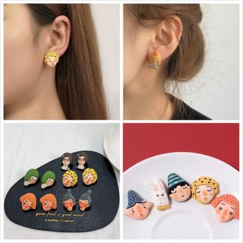 Simple Cartoon Face Stud Earrings Cute Handmade Clay Geometric Earrings For Women Girls Party Jewelry Casual Wear Accessories