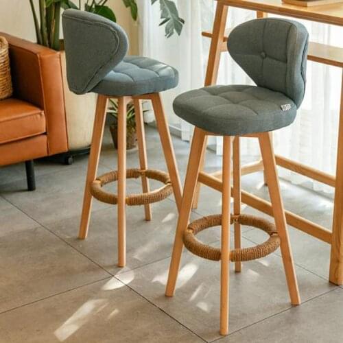 Nordic rotating bar stools solid wood high stools retro bar chair backrest simple bar stool home
