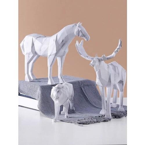 Resin Marble White Geometry Horse Lion Rhino Animal Decoration Living Room Desktop Wine Cabinet Decoration Creative Decoration