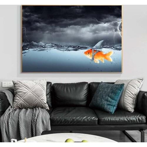 Modern Abstract Gold Fish Canvas Painting Animal Posters and Prints Cuadros Wall Art Picture for Living Room Home Decor Unframed
