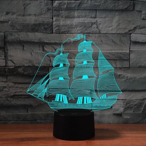 Acylic 3D LED Night Light Sailing Ship 7 Colors Changing Remote Touch USB Table Desk Lamp for Kids Birthday Gift Home Decor