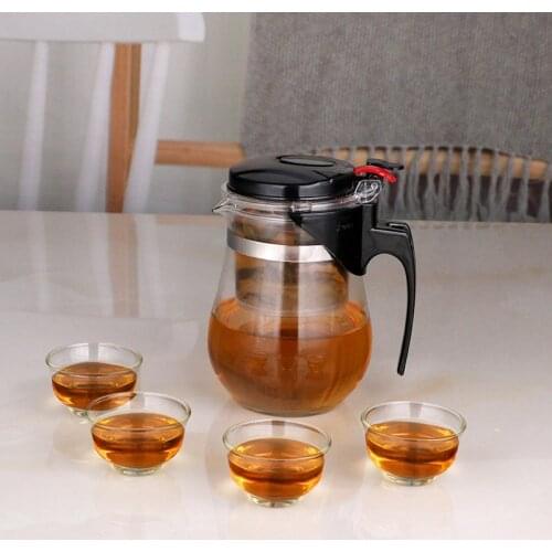 Heat Resistant Glass Tea set 1pot + 4cups Teapot kung fu Teaware Puer Kettle Coffee Glass Maker Convenient Office Tea Pot