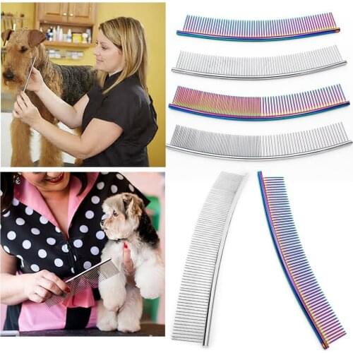 Moon Shaped Pet Grooming Comb Stainless Steel Beauty Removes Fleas Curved Row Comb Dog Opening Durable Comb