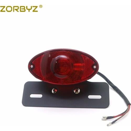 ZORBYZ Motorcycle Cats Eyes Blub Tail Light Brake Running Rear Lamp With Black Bracket For Honda Harley Bobber Chopper