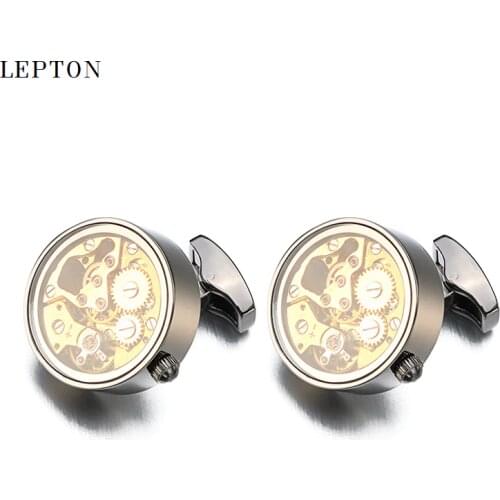 Hot Non-Functional Watch Movement Cufflinks For Mens Wedding Gold Color Immovable Steampunk Gear Watch Mechanism Cuff links
