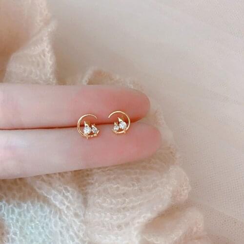 Female Cutekitten Earrings Gold Filled Jewelry Zircon Earrings For Women Girls Fashion Valentines Day Gift