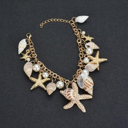 Handmade Nature Shell Starfish Conch Bracelet Bangle For Women DIY Summer Style Beach Jewelry