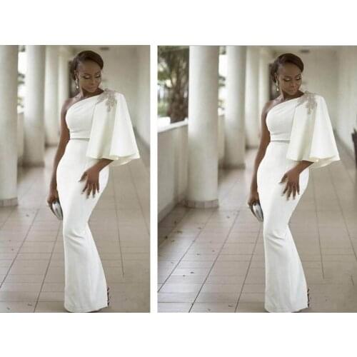 2021 Ruched Dress mermaid Women Summer Maxi Long Formal Dresses White Ladies Elegant Sexy One Shoulder Evening Party Dress