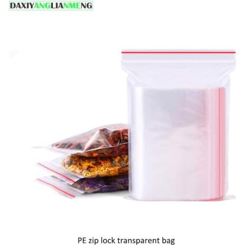 100pcs-200pcs/lot sizes 4~20cm clear PE Plastic Zipper lock reopen valve flat packing gift bags for jewelry food seeds snack