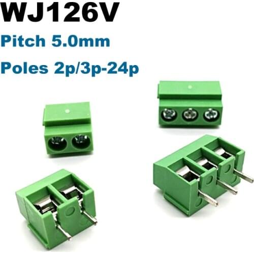 Pitch 5.0mm Screw PCB Terminal Block Connector Straight Pin 2P 3P WJ126V 5mm blocks connectors morsettiera 300V 10A 14AWG