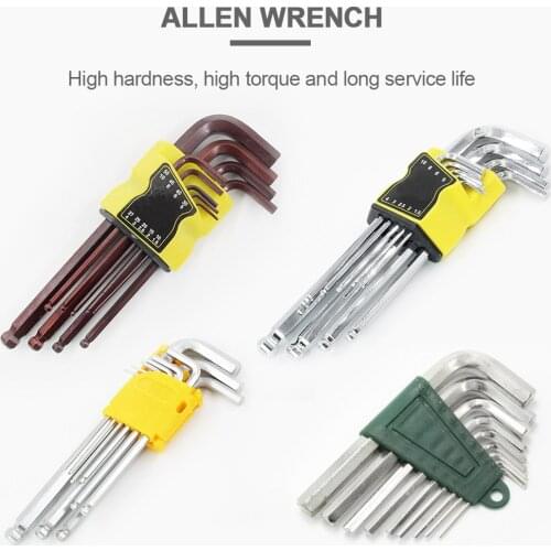 9PCS Allen Ball Hex keys Long/Short S2 Steel L Shape Metric Allen Arm Ball End Wrench Tools Set for Torx Screws Repair Tool Kit