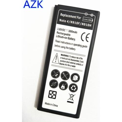 AZK Black 3800mAh Replacement NOTE4 EB-BN910BBE Battery for Samsung GALAXY NOTE 4 N910a N910u N910F N910H Phone Battery