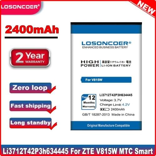 LOSONCOER 2400mAh LI3712T42P3H634445 For ZTE V815W Battery Li3814T43P3h634445 For ZTE Blade L110 A112