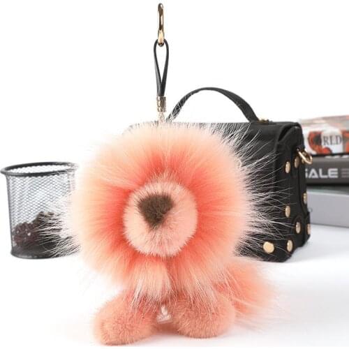 Animal Keychain Natural Mink With Fluffy Fox Fur Keyrings Women Charm Bag Holder Ornaments Car Pendant Cartoon Lion Doll Chains