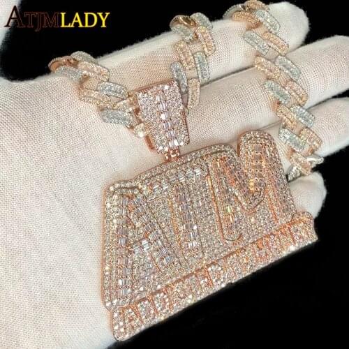 Iced Out Bling 5A CZ Letters ATM Addicted To Money Pendant Necklace 2 Colors Cubicz Zircon Mens HipHop 5mm Tennis Chain Jewelry