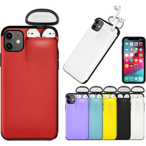 Durable TPU Phone Case Cover Earphone Storage Box with Headset Cap for iPhone XS/X/XR/XS Max/11 Pro/11/11 Pro Max for Airpods