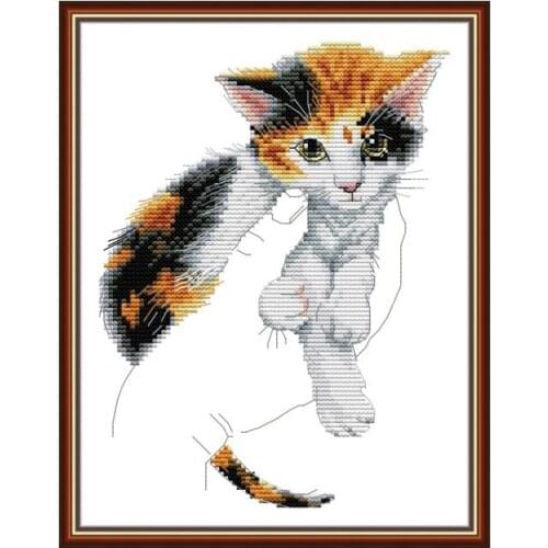 DA526 Kitten in the palm cross stitches needlework embroidery DIY handmade