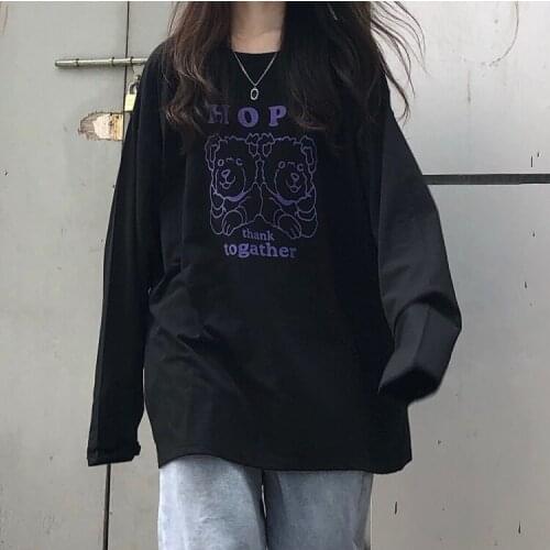 Harajuku Cute Bear Long Sleeve Tshirt Women Casual Spring Summer Tops Oversized Clothes Ladies T Shirt Korean Style Ropa Mujer
