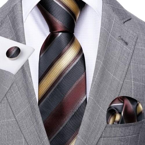 Fashion Red Striped Men Tie Set 8.5cm Silk Jacquard Neckties Wedding Business Handkerchief Cufflink Tie Barry.Wang FA-5319