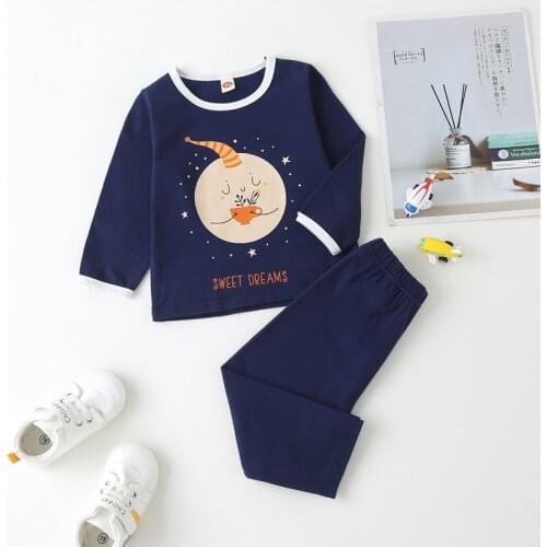 Cotton Baby Girl Clothes Winter 2pcs Set Cute Moon Drinking Tea Long Sleeve Tops+trousers Casual Home Baby Pajamas Autumn 0-18M