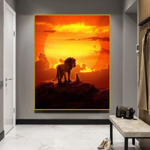 Canvas print picture African wild lion poster under golden sunset Animal Modern living room Wall Art Decorative Paintings