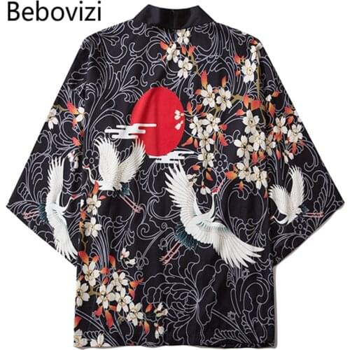 Casual Asian Clothes Japanese Style Crane Red Sun Kimono Men Women Cardigan Traditional Japanese Clothing Haori Yukata Women