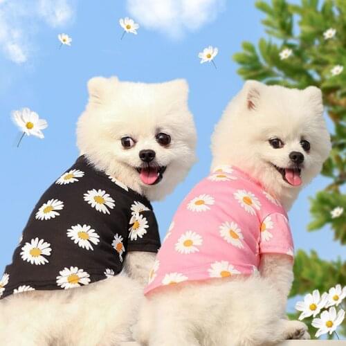 Summer Dog Clothes Puppy Pet Clothes Cute Daisy Black Pink T-Shirt for Chihuahua Pug for Small Medium Dogs Outdoor Pets Clothin