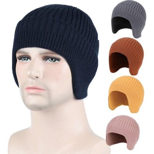 Fashion Warmth 5colors Gift Men Winter Soft Knitting Earmuffed Hat Warm Cap Knitted Hat