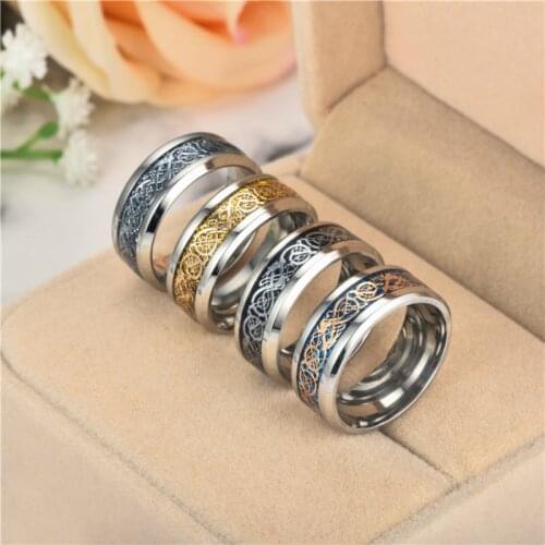 13 COLORS Width 8mm Vintage Gold Dragon Stainless Steel Rings for Mens Jewelry for Men Women Wedding Band Male Ring for Lovers