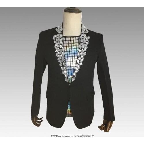 Male Rhinestone Single Button Casual Blazer Jacket Mens Wedding President Fashion Suits Party Male Banquet Classical Clothing