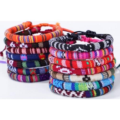 New Style Ethnic Bracelet Cotton Rope Hand-woven Hand Rope Irregular Geometric Flower Pattern Bracelet