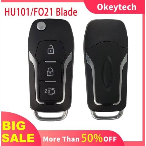 OkeyTech 3 Buttons Filp Remote Modified Car Key Shell Fob For Ford Focus mondeo 3 Fiesta C Max S Max Galaxy HU101/FO21 Blade