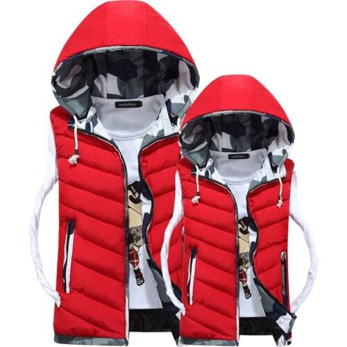 Autumn Winter Men Women Warm Vest Detachable Cap Cotton Femme Sleeveless Jacket Casual Cardigan Waistcoat 3XL