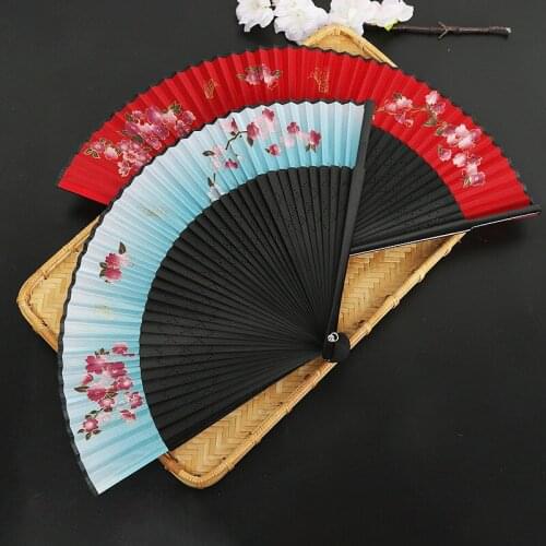 1Pc Portable Elegant Flower Bamboo Women Folding Hand Fan Wedding Dance Party Craft Silk Fan